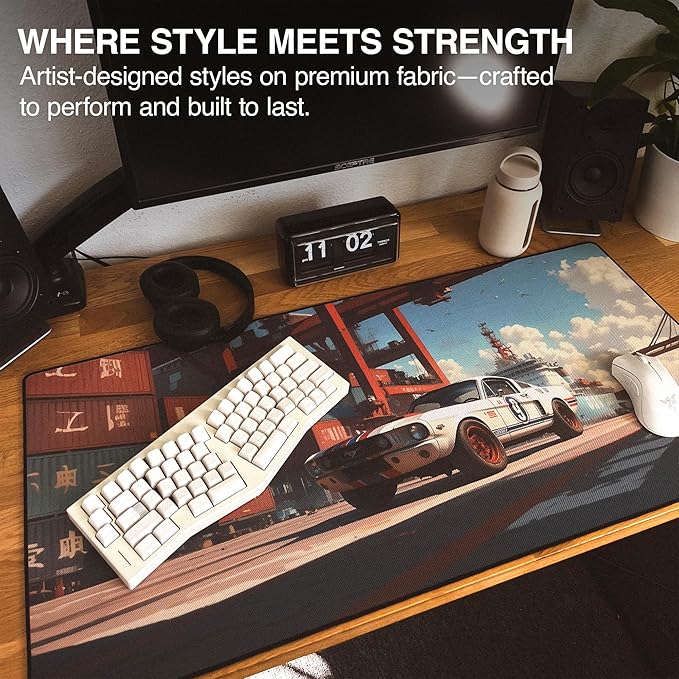 MPCO. Original Large Gaming Desk Mat – 36" x 17" Duraglyde Manga Motors Meis-Mustang Full Desk Mouse Pad for Smooth Precision – Non-Slip, Washable Extra-Large PC Mouse Pad for Gaming Sessions