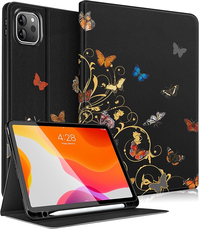 Uppuppy for iPad Air 13 Inch M2/M3, Pro 12.9 Case - Cute Women Teen Girls Aesthtic Butterfly Pencil Holder Folio Cover for Apple Air 13" 2024/2025, Pro 6th/5th/4th/3rd Generation Case