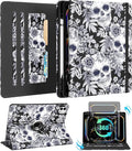 Kidcube for iPad Pro 13 Inch Case M4 2024 - Women Girl Cute Rotating Stand Folio Cover with Pencil Holder & Card Slot Flower Goth Skull Unique Design for iPad Pro 13 Inch Case 2024 (A2925 A2926 A3007)