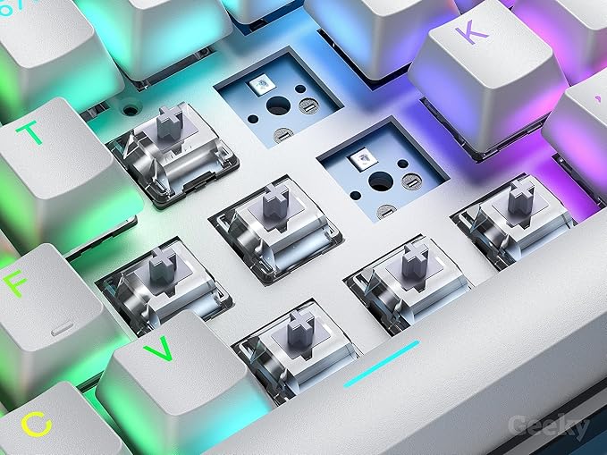 Geeky GK61 60% | Hot Swappable Mechanical Gaming Keyboard | 61 Keys Multi Color RGB LED Backlit for PC/Mac Gamer | ANSI US American Layout (White, Mechanical Speed Silver)
