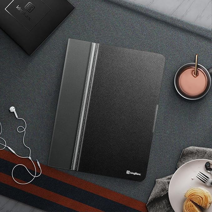 KingBlanc Case for iPad Air (3rd Generation) 10.5" 2019 / iPad Pro 10.5 inch 2017 Case with Apple Pencil Holder, Vegan Leather Smart Cover, Auto Sleep/Wake, Multi-Angle Folding Stand, Black × Gray