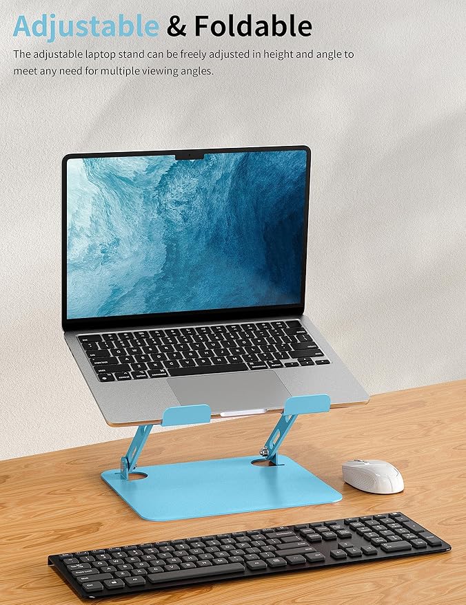 SOUNDANCE Laptop Stand for Desk, Portable Adjustable Laptop Riser, Ergonomic Design Computer Holder, Metal Laptop Mount Elevator Compatible with 10 to 15.6 Inches PC Computer, Blue