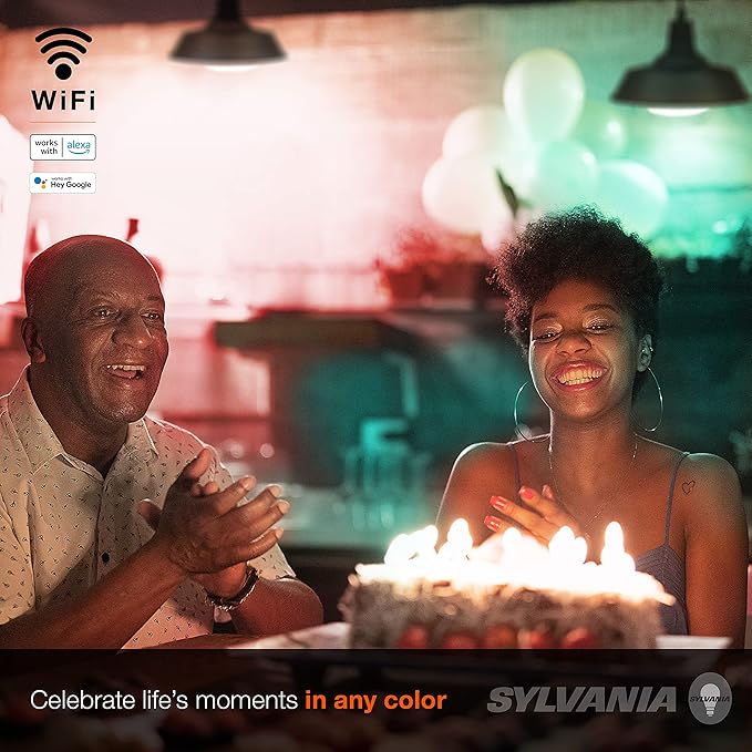 Sylvania WiFi LED Smart Light Bulb, 65W Equivalent Full Color and Tunable White BR30, Dimmable, Works with Alexa and Google Home Only - 4 Pack (75688)