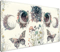 Beige Flowers Desk Mat Mousepad Cute Boho Plants Large Extended Gaming Mouse Pad XXL 31.5x15.75 in, Aesthetics Floar Butterfly Moon Laptop Keyboard and Mouse Mat for Women Office Gamer Girl Decor