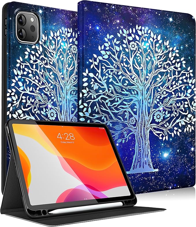 Uppuppy for iPad Air 13 Inch M2/M3, Pro 12.9 Case - Cute Women Teen Girls Aesthetic Tree Pencil Holder Folio Cover for Apple Air 13" 2024/2025, Pro 6th/5th/4th/3rd Generation Case