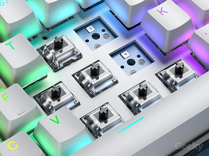 Geeky GK65 65% | Hot Swappable Mechanical Gaming Keyboard | 68 Keys Multi Color RGB LED Backlit for PC/Mac Gamer | ANSI US American Layout (White, Mechanical Black)
