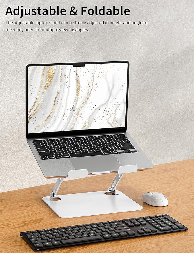 SOUNDANCE Laptop Stand for Desk, Portable Adjustable Laptop Riser, Ergonomic Design Computer Holder, Metal Laptop Mount Elevator Compatible with 10 to 15.6 Inches PC Computer, White
