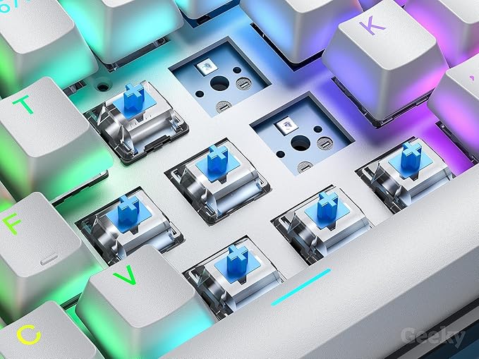Geeky GK65 65% | Hot Swappable Mechanical Gaming Keyboard | 68 Keys Multi Color RGB LED Backlit for PC/Mac Gamer | ANSI US American Layout (White, Mechanical Blue)