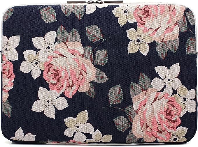 Canvaslife White Rose Patten Laptop Sleeve 14 inch 14.0 inch Laptop case Bag
