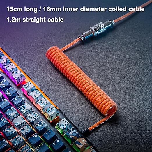 GUNMJO Pro Custom Premium Coiled USB C Cable for Gaming Keyboard, Double-Sleeved Mechanical Keyboard Cable with Detachable Metal Aviator, 1.5M USB-C to USB-A, Brilliant Orange Color