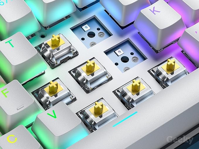 Geeky GK61 60% | Hot Swappable Mechanical Gaming Keyboard | 61 Keys Multi Color RGB LED Backlit for PC/Mac Gamer | ANSI US American Layout (White, Mechanical Speed Yellow)